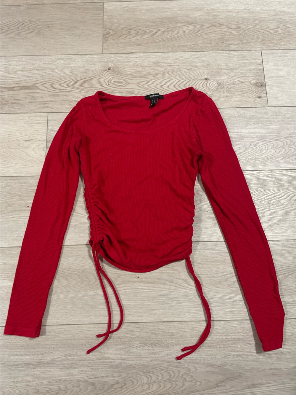 Ambiance Red Long-Sleeve Ruched Side Tie Top